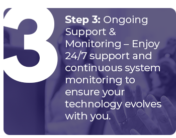 Step 3: Ongoing Support & Monitoring – Enjoy 24/7 support and continuous system monitoring to ensure your technology evolves with you. Alasconnect, Humanizing Technology